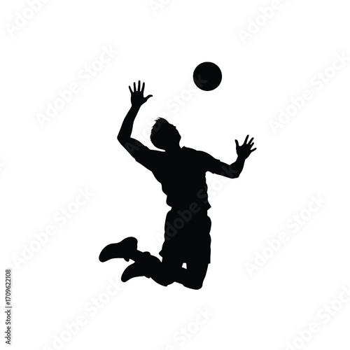 Dynamic silhouette of a volleyball player jumping to serve the ball in silhouette style vector art silhouette