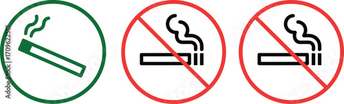 No Smoking Signs and Smoking Permitted Symbol in Circles Keywords: no smoking, smoking allowed, cigarette, smoke, symbol, sign