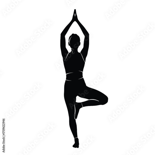 Silhouette of woman in tree pose yoga silhouette vector graphic peaceful meditation balance exercise silhouette