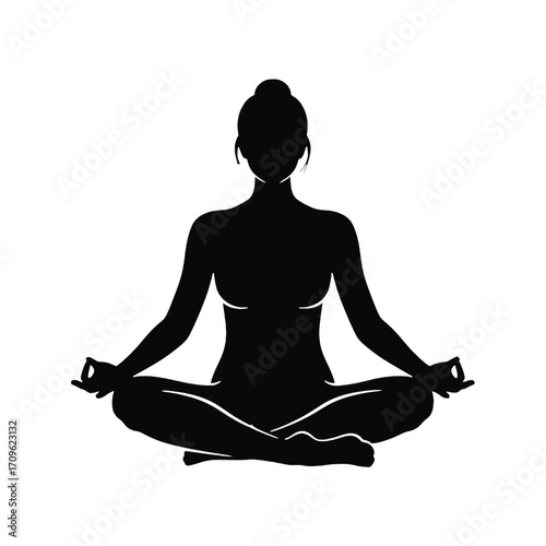 Serene silhouette of a woman meditating in lotus pose embracing inner peace and tranquility silhouette