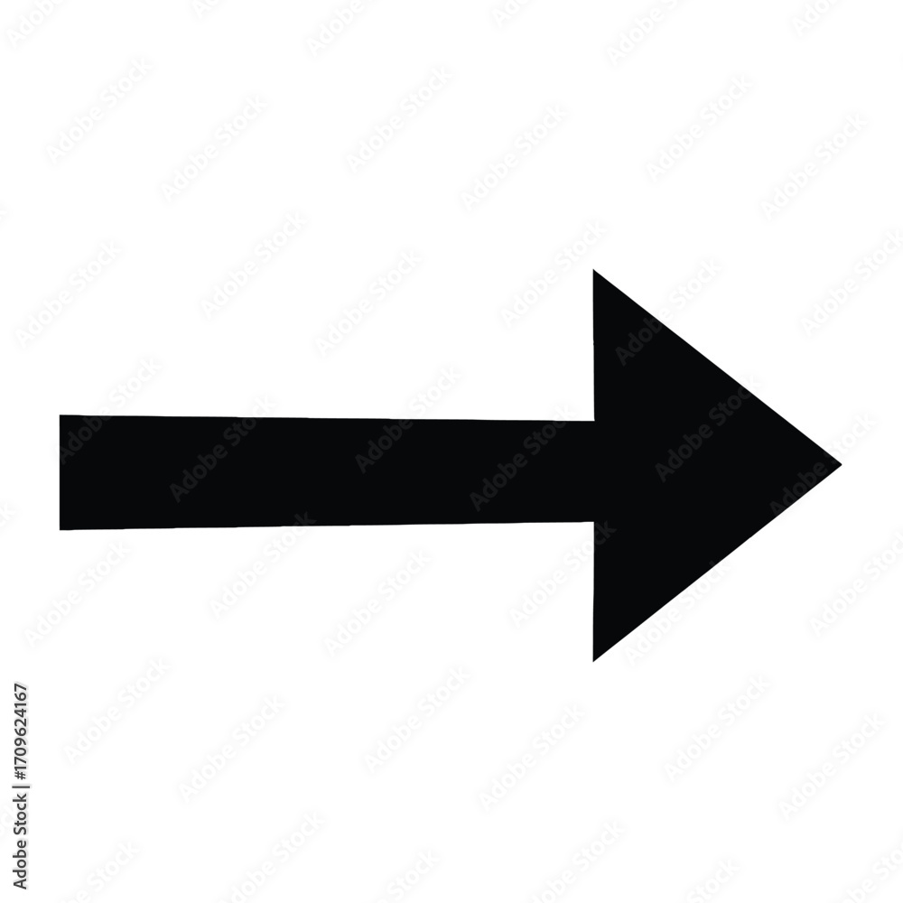 Bold black arrow pointing rightward simple graphic design vector icon for direction and navigation silhouette Bold black arrow pointing rightward simple graphic design vector icon for direction and navigation silhouette