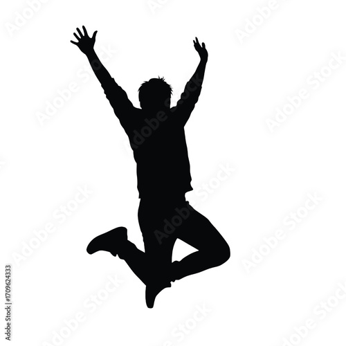 Joyful silhouette of a person jumping mid-air celebrating success and freedom vector silhouette