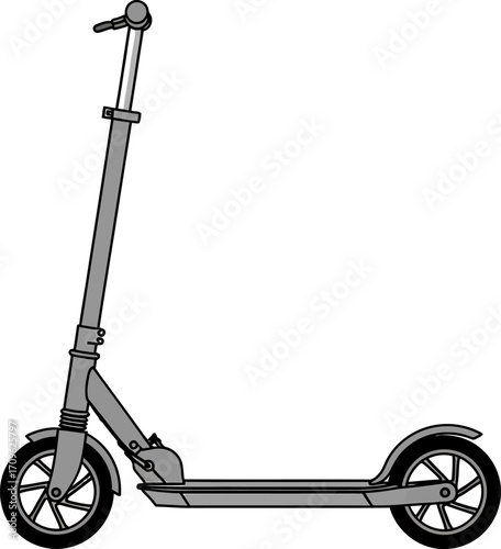Clean and modern grey kick scooter depicted in a flat, vector illustration style, representing urban mobility, active lifestyle, and recreational fun for all ages