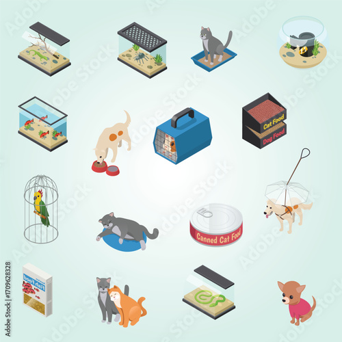 Isometric Detailed Pet Animal Care Item Illustration On Light Background