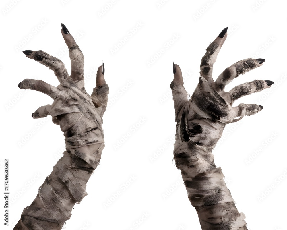 Obraz premium Mummy hands reaching out spooky Halloween concept isolated PNG with Transparent Background