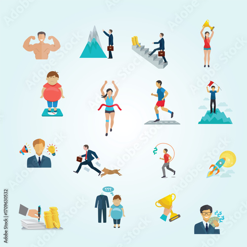 Flat Design Business and Fitness Lifestyle Concept Illustration with Characters
