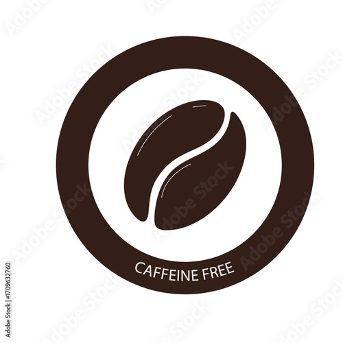 Caffeine free icon. Line circle with coffee bean silhouette. Badge, seal outline. Emblem simple composition on products