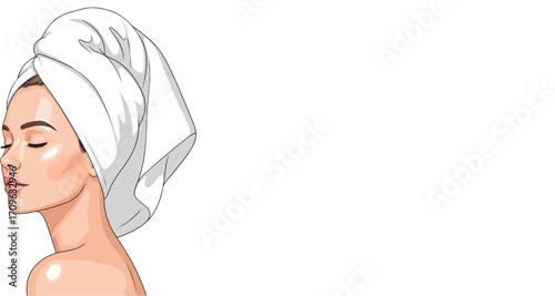 Woman with a Towel on Her Head After a Spa Treatment 