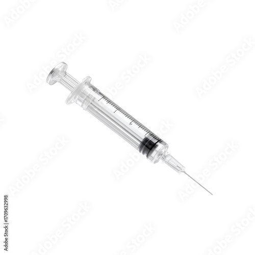 Disposable Medical Syringe with Needle - Isolated on Black Background
