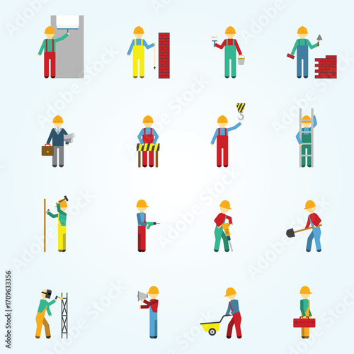 Wallpaper Mural Flat Design Various Construction Worker Activity Cartoon Character Icon Set Torontodigital.ca