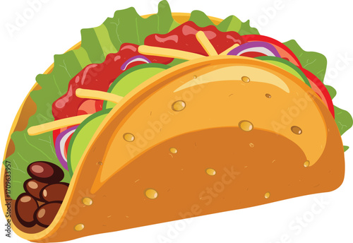Illustration of a Taco with Various Toppings