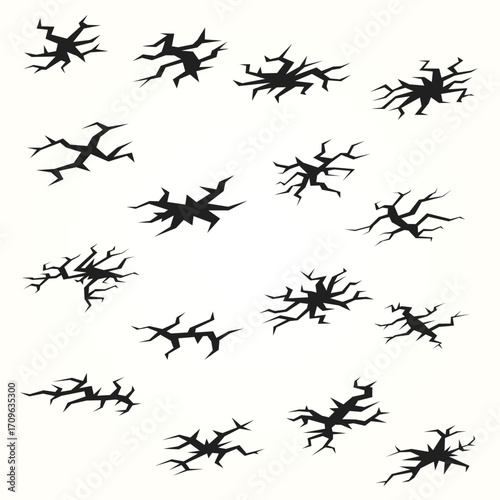 Minimalist Simple Cracked Surface Black Silhouette Various Shapes Crack Graphic Element