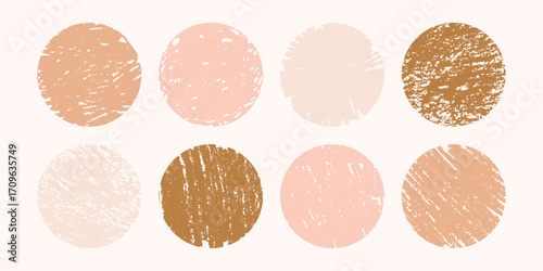 Circular vintage frame with distressed crayon effect and pastel color palette for social media posts, beige pastel wedding invitations, boho decor prints, retro-themed brochures, logo or label design