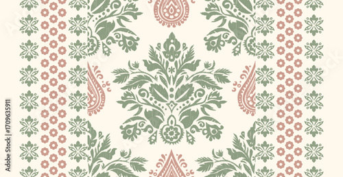 Motifs African boho paisley Floral Ikat pattern embroidery border. Ethnic ikat floral Ethnic Indian Pattern.Border Indian floral Aztec embroidery seamless patterns.Aztec geometric ornament print.