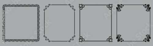 Set of decorative frames Elegant vector element for design in Eastern style, place for text. Floral black and gray borders. Lace illustration for invitations and greeting cards
