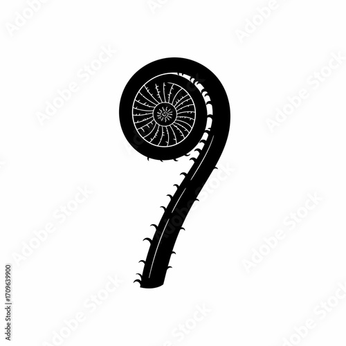 Detailed vintage fern frond unfurling botanical nature element for design and art