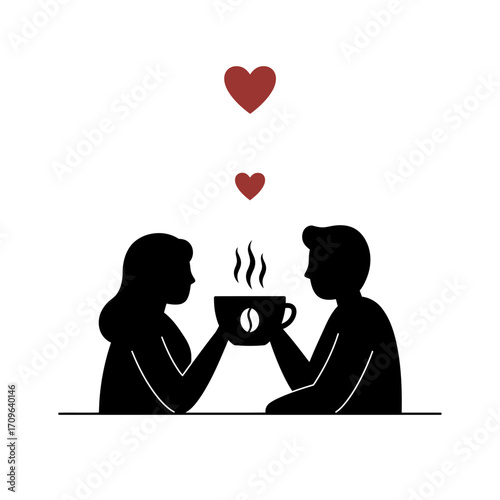Romantic couple sharing coffee hearts symbolizing love and connection cozy morning date