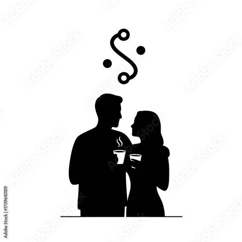 Couple silhouette sharing coffee moments abstract symbol connection connection love companionship