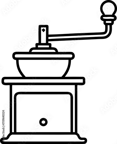 Hand Crank Coffee Grinder Line Art Vector Illustration