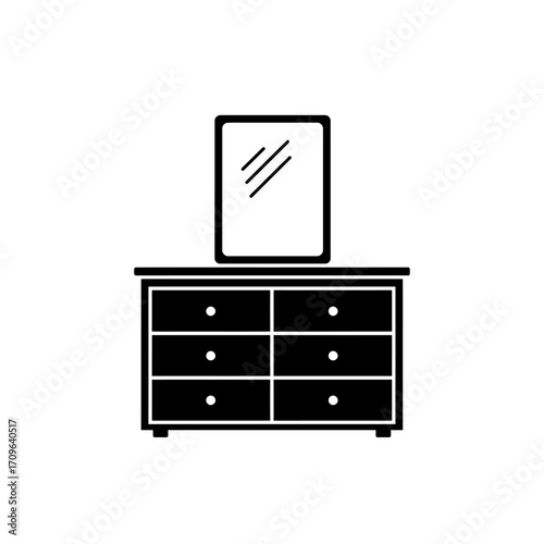 Classic black dresser with mirror furniture graphic icon bedroom furniture interior design element