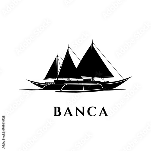 Classic wooden banca sailboat silhouette evokes maritime adventure nautical journey