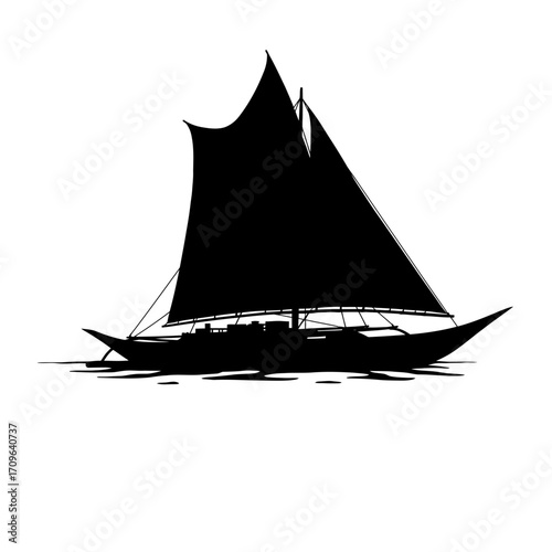 Silhouette of a sailing ship with full sails gliding on the water ocean nautical maritime