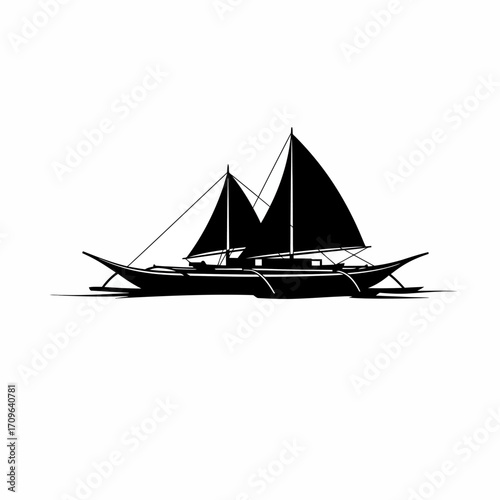Elegant silhouette of two sailboats sailing on calm water nautical scene graphic