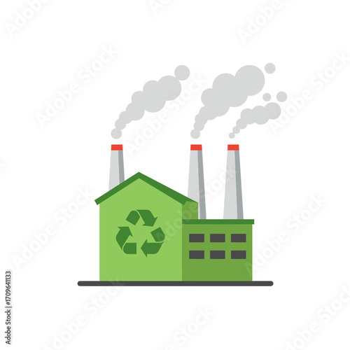 Green factory with recycling symbol emitting smoke sustainable industry eco-friendly production concept