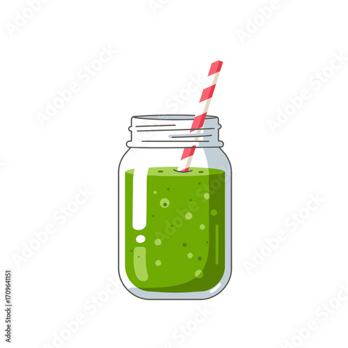 Refreshing green juice smoothie in a mason jar with a striped straw delicious healthy drink