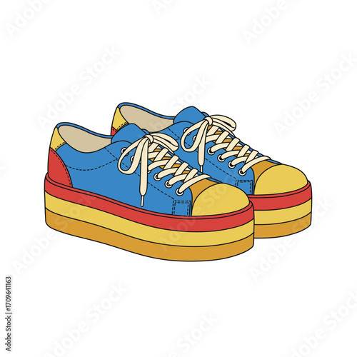 Vibrant retro platform sneakers with colorful layers perfect for fashion footwear