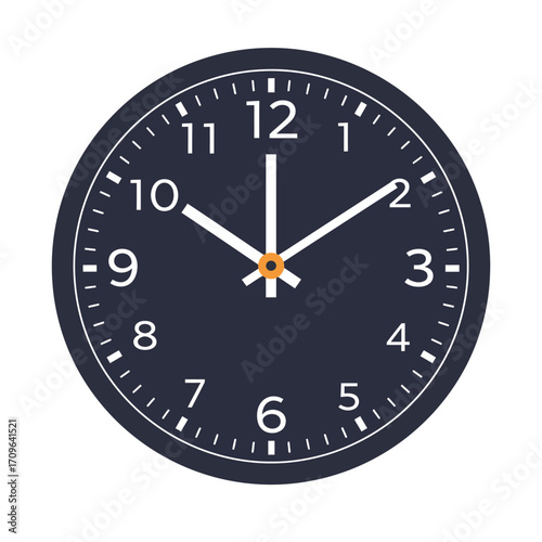Classic round analog clock face with clear hour and minute hands showing time