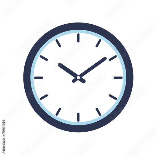 Simple analog wall clock face showing time on a clean with hour and minute hands