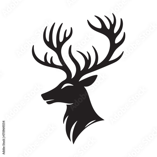 Black Reindeer Head Silhouette Vector Illustration design, Solid White Background
