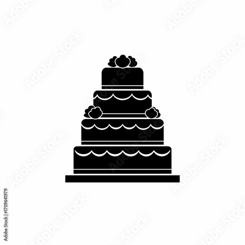 Elegant four-tier wedding cake silhouette decorated with roses for celebrations and events