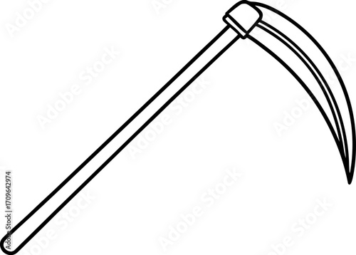 Scythe Farming Tool Line Art Vector Illustration