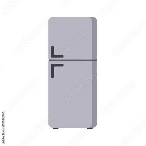 Retro gray double door refrigerator with black handles on minimalist design