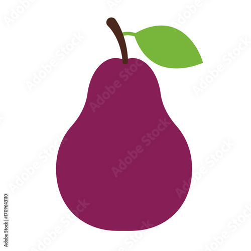 Juicy purple pear with green leaf and stem healthy fruit food ingredient freshness