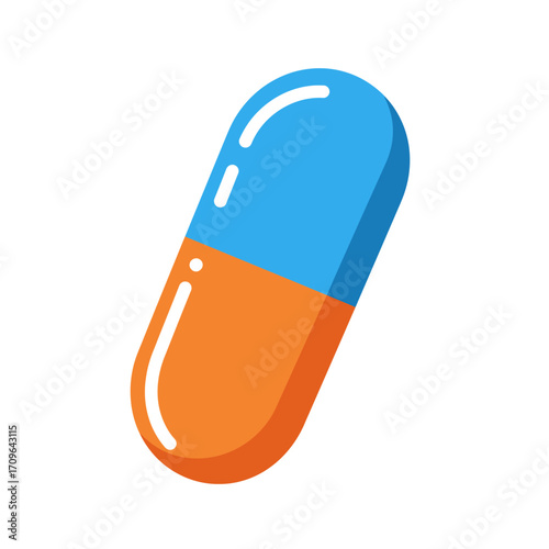 Colorful pharmaceutical capsule for medication or supplements with clean