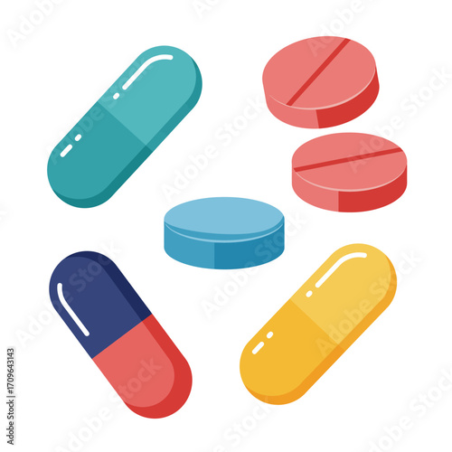 Colorful assorted medicine pills and capsules collection for health and wellness concepts