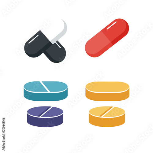 Various medicine pills and capsules pharmaceutical health care medical treatment icons