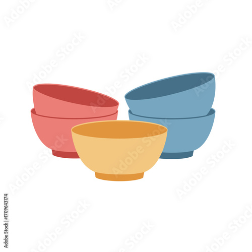 Set of colorful ceramic bowls stacked for easy storage and display kitchenware