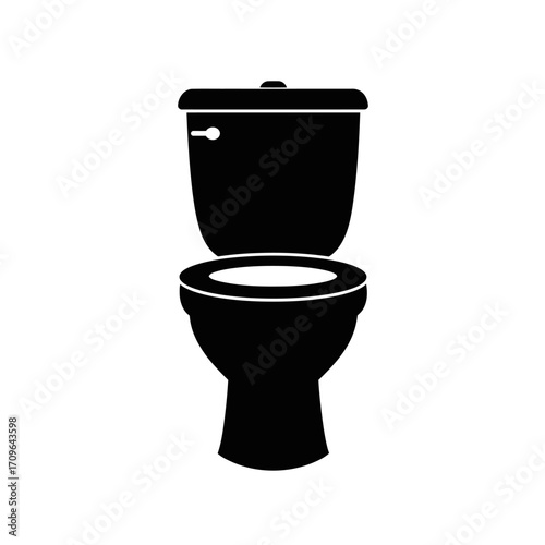 Simple black silhouette of a modern toilet with lid open ready for use bathroom fixture