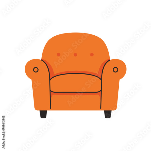 Cozy orange armchair isolated minimalist furniture design for living room