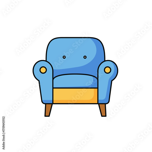 Comfortable blue armchair with yellow accents a cozy piece of furniture for any room