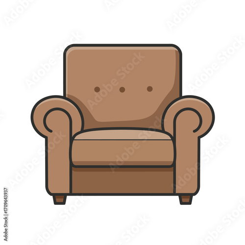 Cozy brown armchair icon simple furniture design comfortable seating living room element