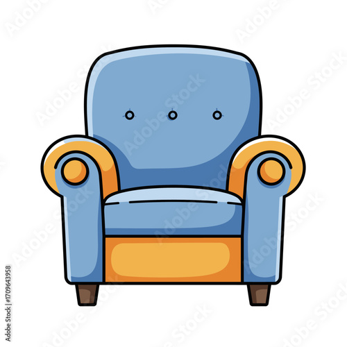 Cozy blue armchair with yellow accents and plush comfort for relaxing living spaces