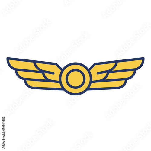 Golden wings emblem with circular center symbol for aviation and achievement