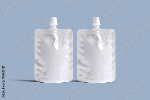 spout pouch for mockup design with blue background