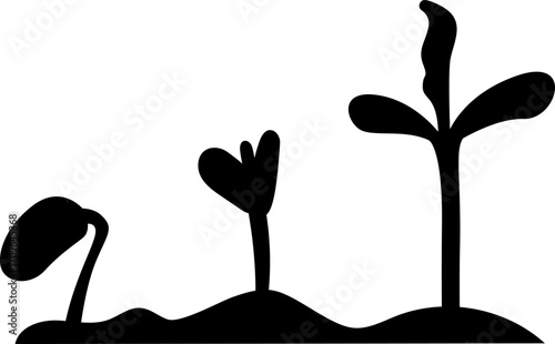 Seedling with leaves. Sprout icon. A new beginning. Silhouette of a sprout, a plant that is germinating. Growing plant silhouette vector illustration. Growing and gardening symbol