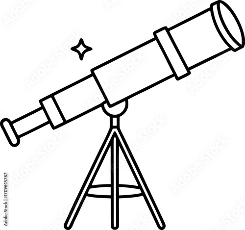 Vintage Telescope Line Art Vector Illustration